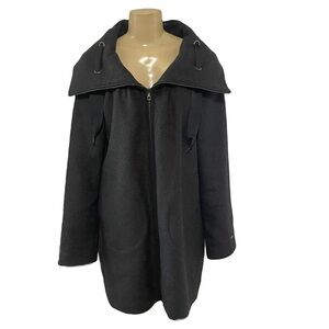 Cop Copine Paris Avant Garde dark pleated shoulders high neck long wool coat M-L